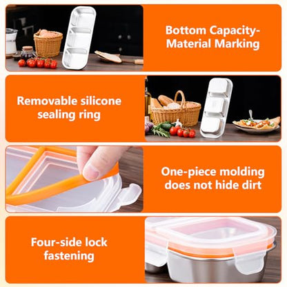 3 Pack Container Sets, Stainless Steel Food Containers, 3-Compartment Leak-Proof Lunch Box Set, Reusable Bento Boxes, Stackable Storage Containers, Ideal for School, Daycare, Work, and Travel