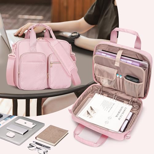 3 Ring Zipper Binder, 2 Inch Ring Binder Organizer Bag with Strap | Binder Bag Fits 13" Laptop & 500 Sheets, Detachable Shoulder Strap, Large Capacity Zip Up Portfolio Folder Bag for Office - color: Pink