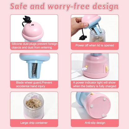 Rechargeable Electric Pencil Sharpener, 6-12mm Auto in & Out Fully Automatic Pencil Sharpener for Kids, Large Capacity Battery Powered, with Cartoon Stickers Ideal for Classroom & Home (Pink) - color: Pink