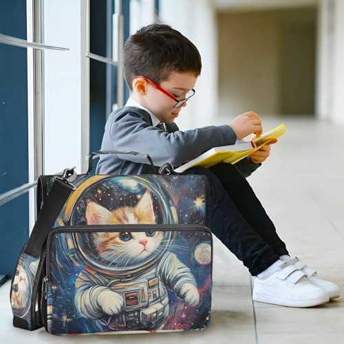 Aslsiy Zipper Binder Cute Astronaut Cat 1.5 inch 3-Ring Binder Organizer Universe with Shoulder Strap for School Office Supplies