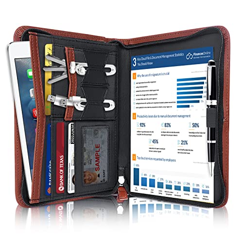 Padfolio/Portfolio, Leather Zippered Padfolio Portfolio Binder 5 x 8 Legal Writing Pad, Professional Business Portfolio for Men & Women, Card Holder, Notepad Clipboard Holder (Brown-9.5 * 6.5) - size: Brown-9.5x6.5x1 inch