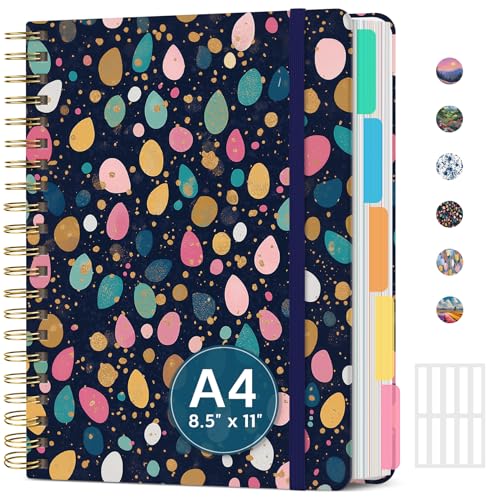 Large Spiral Lined Notebook for Work with Dividers & Tabs, 8.5"x11" Hardcover 5 Subject Notebook, College Ruled, 280 Pages, Polka Nebula - color: R - Polka Nebula