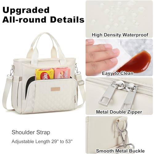 AIJIEKE Large Insulated Lunch Bag for Women Men, Work Lunch Box Tote, Beige | Leakproof, durable multi-compartment cooler. Reusable with shoulder strap. Perfect for travel meal prep, picnic, beach - color: Beige