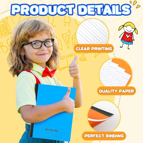 Henoyso 6 Pcs Primary Composition Notebook K-2, Wide Ruled 9.75" x 7.5" Journals, 60 Pages, Writing & Handwriting Practice for Kindergarten, 1st & 2nd Grade, Back to School Supplies (Stylish Color)