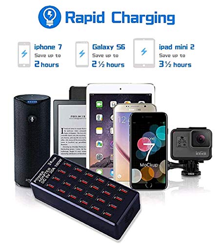 24-Port 100W (20 A) USB Charging Station, Home-Sized Desktop USΒ Fast Charger, Multiple USB Desktop Chargers for Hotels, Schools, Shops, Shopping malls and Travel