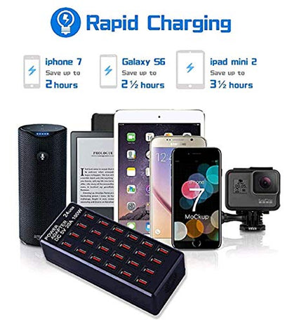 24-Port 100W (20 A) USB Charging Station, Home-Sized Desktop USΒ Fast Charger, Multiple USB Desktop Chargers for Hotels, Schools, Shops, Shopping malls and Travel