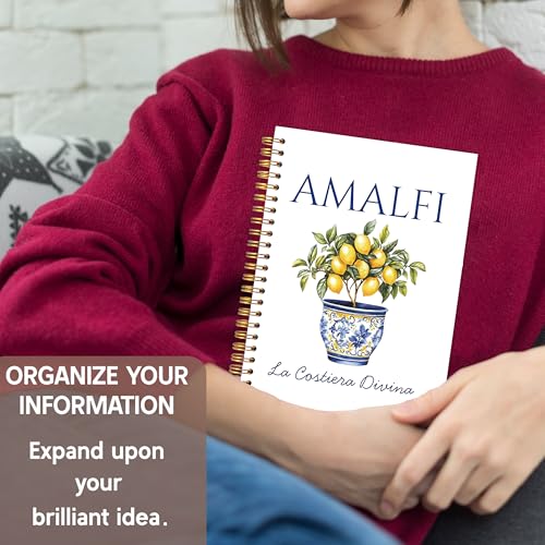 KAOWT Amalfi Coast Italian Lemon Notebook Journal, Mediterranean Tile Notebooks for Note Taking, Coastal Beach Journal, Botanical Lemon Hardcover Spiral Notebook 5.5x8.3in - color: Summer notbook-flowerpot lemon
