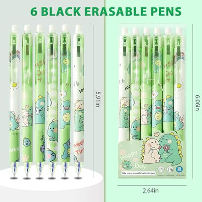 Cute Green Dinosaurs School Supplies,Kawaii Stationery Birthday Gifts,Includes Dinosaurs Erasable Gel Pens,Dinosaurs Mechanical Pencils,Lead Refills,Erasers,for Office School Supplies Women Men - style: dinosaurs