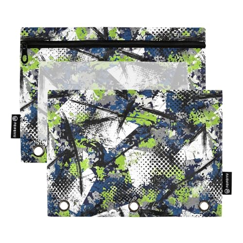Gredecor Binder Pencil Pouch 3 Ring Grunge Camouflage Chaotic Zipper Pencil Pouches Case 2 Pack Clear Binder Organizer for School Office - color: Camouflage