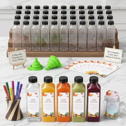 OBKJJ 80pcs 24oz Pcs Juice Bottles, Juice Bottle with Caps Reusable Empty Clear Bottles with Label, Funnel, Brush Bulk Beverage Containers for Juicing, Drinking, Smoothie and Other Beverages (24oz) - size: 24 Ounces
