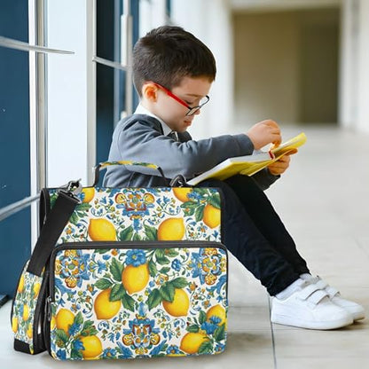 3 Ring Zipper Binder Lemon Yellow Blue Bohemian Binders Bag with Shoulder Strap 500 Sheets Paper Organizer Trapper Keeper Documents Storage File Folder for School Office - color: A2810