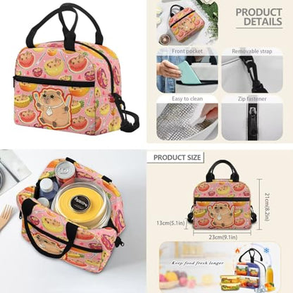 Kids Backpack Set, 4 PCS School Bag with Lunch Box, Pencil Case and Water Bottle Cover, Cute Capybara Print School Bag Set for Elementary School Students Daily Use - color: Capybara Fruit Print