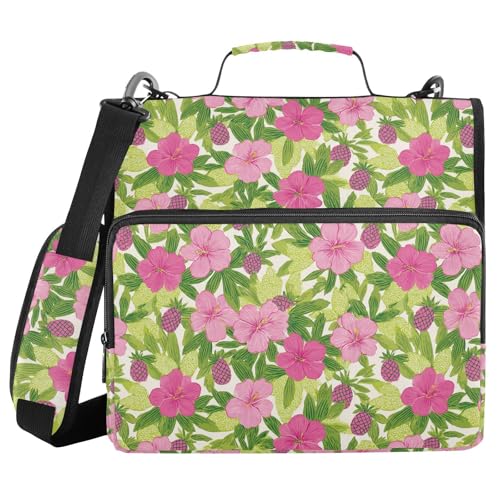 Green Leaves Pink Hibiscus Zipper Binder 3 Ring with Shoulder Strap 2 Inch Binder Holds 500 Sheets Multi-Pocket Organizer Zipper Binders Organizer for School Students Office - color: Multicolored.16