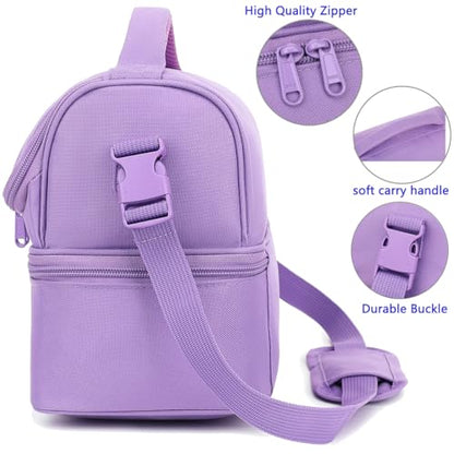 FlowFly Double Decker Cooler Insulated Lunch Bag Large Tote for Boys, Girls, Men, Women, with Adjustable Strap,Purple - color: Purple