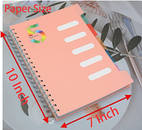 5 Subject Notebook, 2 Pcs Pink and Light Blue 10 Inch x 7 Inch B5 Spiral Notebook With Waterproof Plastic Softcover, 300 Pages 80 Gsm College Ruled Papers With 5 Sheets Colorful Movable Dividers - color: Pink and Light Blue