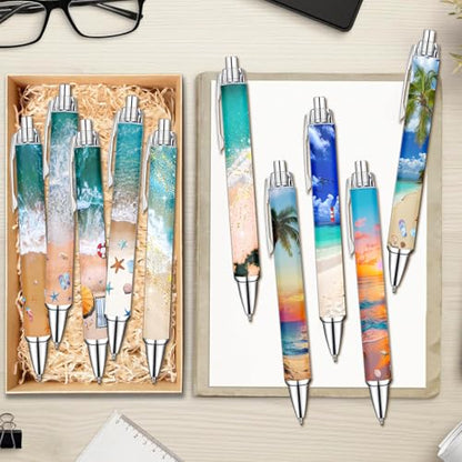 Idealmuzik Employee Appreciation Ballpoint Pens, 10 Pack – Ocean Beach Theme Pens with Wave & Coastal Designs – Smooth Writing Pens for Office, Team Gifts, and Daily Use - style: Beach