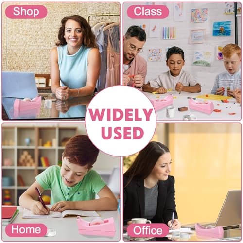 Yahenda 10 Pack Pink Desktop Tape Dispenser Non Skid Base with 0.7 x 985 Inches Invisible Tape Refills Bulk Weighted Roll Dispenser for Office Home School - color: Pink
