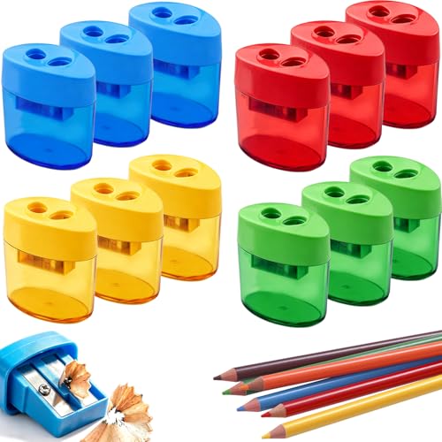 Pencil Sharpeners with Lid, Handheld Pencil Pharpener with Lid, Colored Handheld Sharpener Suitable for Kids Adults Students School Class Home Office (12Pcs) - color: 12pcs
