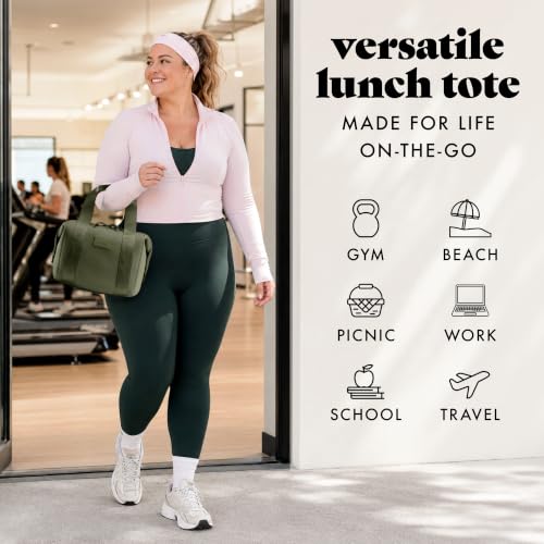 Fit & Fresh Remi Lunch Bag for Women Work – Neoprene Lunch Tote with Containers & Ice Pack, Reusable Meal Prep Lunch Box, Large Capacity, Machine Washable - color: Olive Green