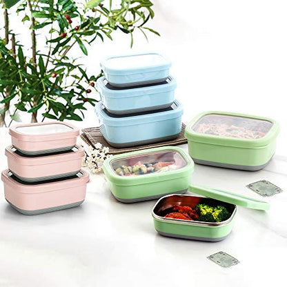 Lille Home Leak Proof Stainless Steel Lunch Snack Containers Set - Ideal for Educational Settings and Daycare - Nesting Trio with Silicone Lids - 47oz+30oz+16oz - Pink - color: Pink
