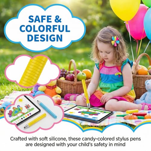 2 Pack Kid-Friendly Stylus Pens for Touch Screens Tablet Stylus Pen with Tether Anti-Rolling Universal Kids Tablet Touch Screen Stylusand for Screen Devices