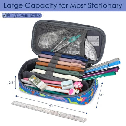 FlowFly Large Capacity Pencil Case for Kids, Boys & Girls – Zippered Multi-Functional Pen Pouch, Soft & Portable Pencil Bag for School, Teens, Students, Dinosaur - color: Dinosaur