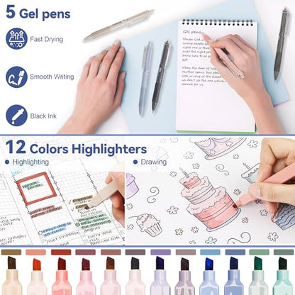 DazSpirit 61PCS Aesthetic College School Supplies Set with Cute Pencil Case | Pastel No Bleed Highlighters, Gel & Erasable Pens, Mechanical Pencils, Refills & Sticky Notes, Complete Stationery Kit - color: Blue