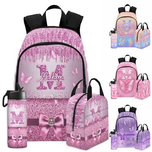 Customize Girl Backpacks Pink Purple Butterfly Paw Shoulder Bags with Name Custom Lunch Bag Waterproof BAckpack for Men Women Custom Cute Book Bags for Girls Elementary School Season - color: Color 15