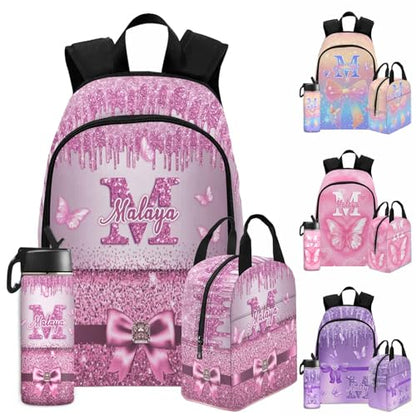 Customize Girl Backpacks Pink Purple Butterfly Paw Shoulder Bags with Name Custom Lunch Bag Waterproof BAckpack for Men Women Custom Cute Book Bags for Girls Elementary School Season - color: Color 15