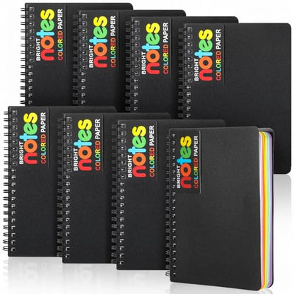 8 Pack 5 x 7 Inch Spiral Notebook, 100 Sheets/200 Pages Spiral Journals Note Books with Durable Poly Cover, 7 Bright Neon Colored Lined Paper Memo Pads Journaling Notebook for School, Office