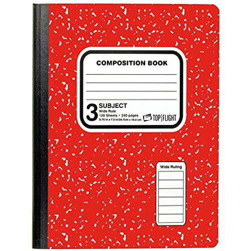 Top Flight 3-Subject Colored Marble Composition Book, 120 Sheets, Wide Rule, 9.75 x 7.5 Inches, 1 Book, Cover Color May Vary (43200)