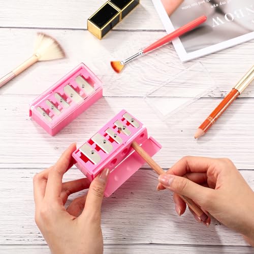 Honoson 2 Pcs 5 Hole Cosmetic Long Point Manual Pencil Sharpener with Plastic Lid Makeup Eyeliner Pencil Sharpener(Hot Pink) - color: Pink