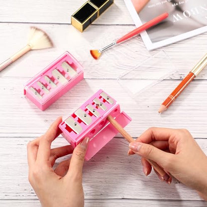 Honoson 2 Pcs 5 Hole Cosmetic Long Point Manual Pencil Sharpener with Plastic Lid Makeup Eyeliner Pencil Sharpener(Hot Pink) - color: Pink