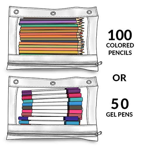 Pencil Pouch 3 Ring Binder,3 Packs Binder Pencil Case with Zipper Closure, Multi-Color Big Capacity Pencil Case, Clear Window Binder Pencil Pouch, Pencil Bag with 3 Re-enforced Grommets. Burnt Orange