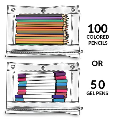 Pencil Pouch 3 Ring Binder,3 Packs Binder Pencil Case with Zipper Closure, Multi-Color Big Capacity Pencil Case, Clear Window Binder Pencil Pouch, Pencil Bag with 3 Re-enforced Grommets. Burnt Orange