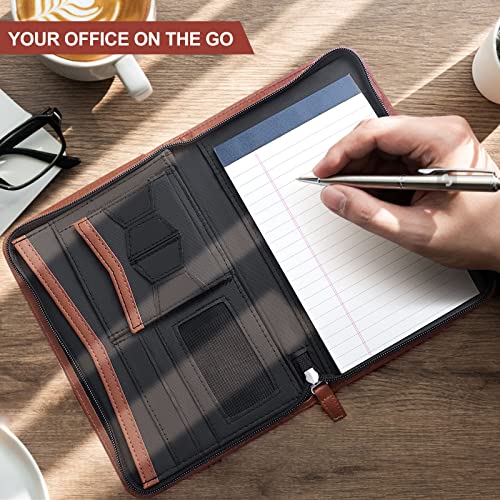 Padfolio/Portfolio, Leather Zippered Padfolio Portfolio Binder 5 x 8 Legal Writing Pad, Professional Business Portfolio for Men & Women, Card Holder, Notepad Clipboard Holder (Brown-9.5 * 6.5) - size: Brown-9.5x6.5x1 inch