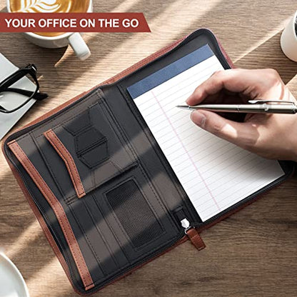Padfolio/Portfolio, Leather Zippered Padfolio Portfolio Binder 5 x 8 Legal Writing Pad, Professional Business Portfolio for Men & Women, Card Holder, Notepad Clipboard Holder (Brown-9.5 * 6.5) - size: Brown-9.5x6.5x1 inch
