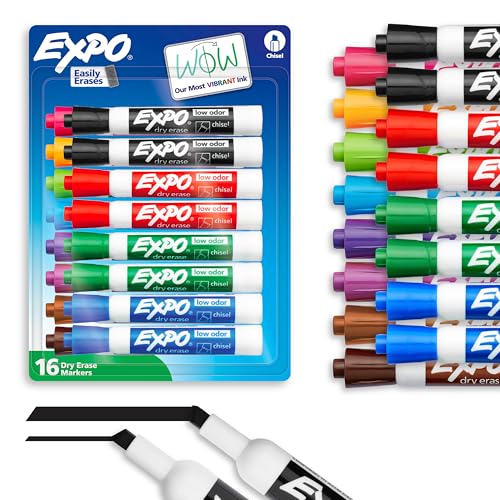 EXPO Dry Erase Markers, Low Odor Ink, Assorted Colors, Chisel Tip, 16 Count - Whiteboard, Calendar, Organization, Essential Supplies for Office, School, Classroom, Teachers - size: 16 Count