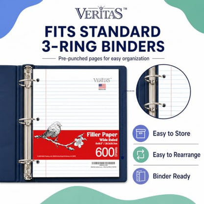 WritePads Wide Ruled Loose Leaf Paper 600 Sheets, 4 Pack Bulk Notebook Paper, 8"x10.5" 3 Hole Punched Binder Fitter Paper, Fits Standard 3-Ring Binders, Ink Bleed Resistant, Made in USA - color: Wide Ruled Filler Paper, size: 4 Pack (600 Sheets)