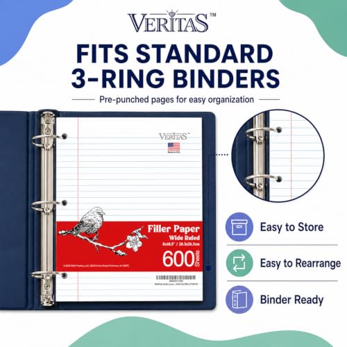 WritePads Wide Ruled Loose Leaf Paper 600 Sheets, 4 Pack Bulk Notebook Paper, 8"x10.5" 3 Hole Punched Binder Fitter Paper, Fits Standard 3-Ring Binders, Ink Bleed Resistant, Made in USA - color: Wide Ruled Filler Paper, size: 4 Pack (600 Sheets)