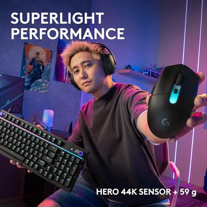 Logitech G305 X SUPERLIGHT Wireless Gaming Mouse, Lightweight 59g, HERO 44K Sensor, RGB lighting, LIGHTSPEED and Bluetooth, 130+ Hr Battery Life, 6 Programmable Buttons, Compatible with PC/Mac - Black - color: Black, style: Superlight