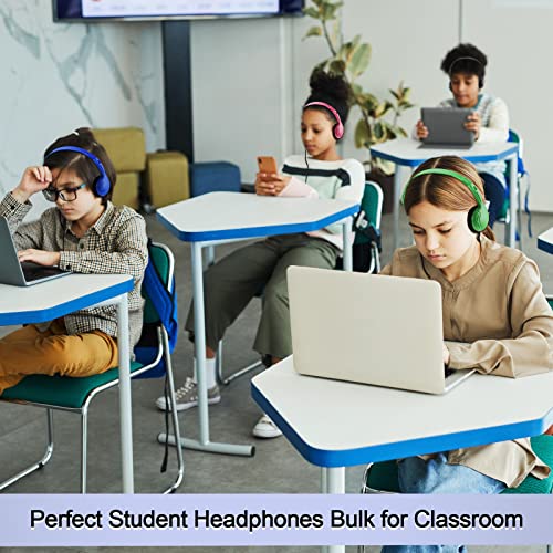 Yunsailing 30 Pack Bulk Over Ear Headphones Set On Ear Headsets Earphones with Adjustable Headband and 3.5mm Plug for Group Learning, Computer Lab, Library, Online Lesson and Testing (Classic Color) - color: Classic Colors