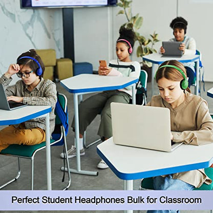 Yunsailing 30 Pack Bulk Over Ear Headphones Set On Ear Headsets Earphones with Adjustable Headband and 3.5mm Plug for Group Learning, Computer Lab, Library, Online Lesson and Testing (Classic Color) - color: Classic Colors