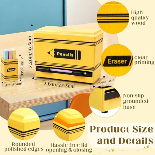 Pencil Dispenser for Classroom, 2Pcs Classroom Organization Set, Interactive Pencil Holder with Eraser Holder, Pencils Station for Teacher & Student, Teacher Must Have, Back to School Supplies(Yellow) - color: Yellow