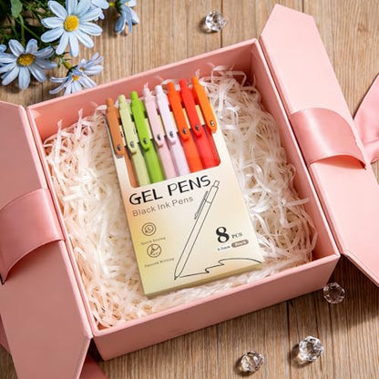 Piochoo Gel Pens, 8 Pcs 0.5mm Black Ink Pens Fine Point Smooth Writing Pens, High-End Series Pens for Journaling Note Taking, Cute Office School Supplies Gifts for Women Men - color: Pink Colors