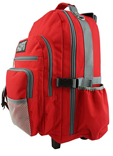 K-Cliffs Heavy Duty Rolling Backpack School Bookbag with Wheels Deluxe Wheeled Daypack - color: Red
