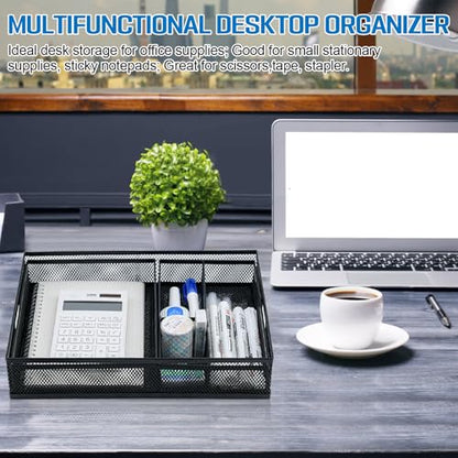 Mesh Metal Desk Drawer Organizer Tray 12.3"x8.3"x1.7" Pen Drawer Organizer Desktop Paper Storage Tray File Organizer with Handle for Home,Office,School Supplies Black