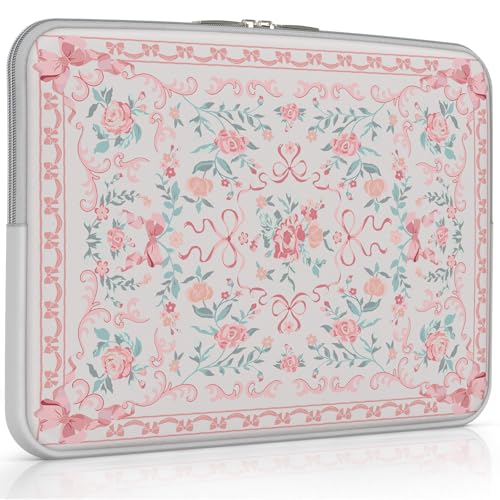 iCasso Laptop Sleeve 13 inch for MacBook Air 13-13.6 inch,Cute Laptop case for MacBook Neo/Pro 13 inch, Slim Protective Travel Carrying Case Sleeve for 14 inch Chromebook, HP, Retro Bow Pink - color: B-Pink Retro Bow, size: 13-14 Inch
