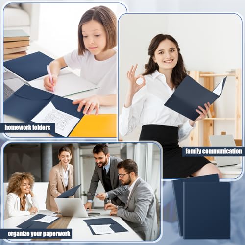 Gueevin 24 Pcs Plastic Folders with Pockets, Back to School Two Pocket Folder Fit Letter Size, Heavy Duty School Business Card Holder for Home Office, 11. 61 x 9. 45 Inches (Navy Blue) - color: Navy Blue