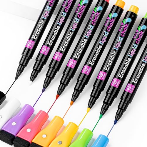 YES4QUALITY Magnetic Liquid Chalk Markers - 8 Pack - Vibrant Colors with 1 mm Fine Bullet Tip, Erasable Wet Erase Pens for Dry-Erase Blackboards - size: 1 Count (Pack of 8)